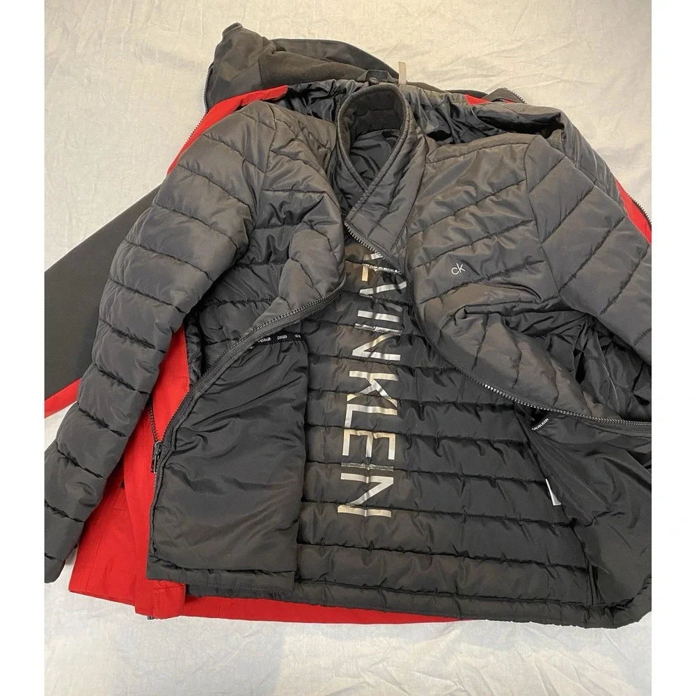 Calvin Klein 3-in-1‎ Jacket Red Black Hooded Coat Mens S Insulated